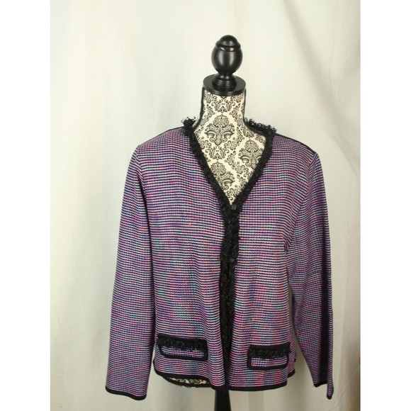Exclusively Misook Size Petite XL Purple Black Fringe Blazer Womens - Picture 2 of 6